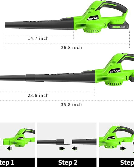 SEYVUM Leaf Blower, 20V Cordless Leaf Blower with 2 Pcs Battery, Electric Leaf Blower for Lawn Care, 320CFM 150MPH Battery Powered Leaf Blower, for Patio, Garden Cleaning, Fast Charger Included, Green - LeafyLoom