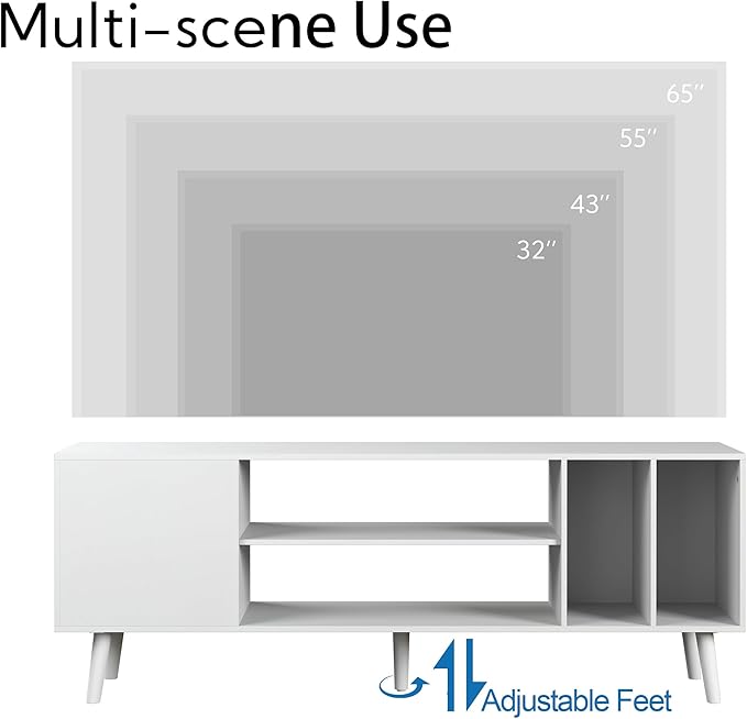 Yusong TV Stand for 55/65 inch TV, Mid Century Modern TV Console Table, Media Entertainment Center with Storage for Living Room Bedroom, Wood TV Cabinet, Oak White - LeafyLoom