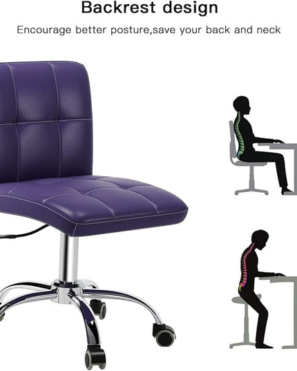 360° Office Desk Chair,PU Adjustable Rolling Task Chair with Backrest for Barber,Office,Home, Computer,360° Swivel,Armless (purple) - LeafyLoom