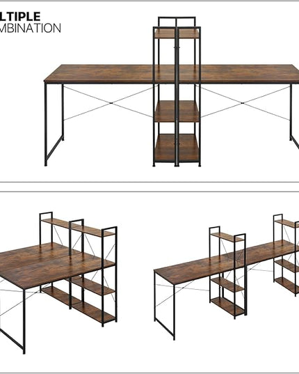 MoNiBloom Computer Desk with 4 Tier Storage Shelves, 47 Inches Home Office Study Writing Desks with Display Bookshelf, Rustic Brown - LeafyLoom