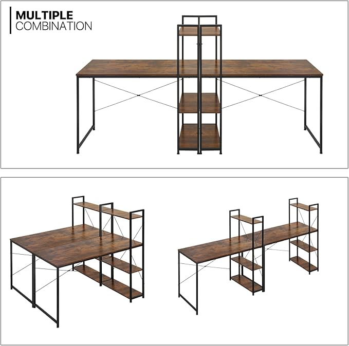 MoNiBloom Computer Desk with 4 Tier Storage Shelves, 47 Inches Home Office Study Writing Desks with Display Bookshelf, Rustic Brown - LeafyLoom