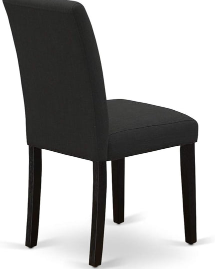 East West Furniture AMAB3-ABK-24 Antique 3 Piece Modern Dining Set Contains a Round Kitchen Table with Pedestal and 2 Black Color Linen Fabric Upholstered Chairs, 36x36 Inch - LeafyLoom
