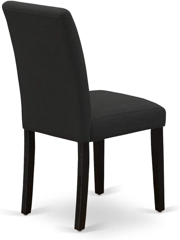 East West Furniture AMAB3-ABK-24 Antique 3 Piece Modern Dining Set Contains a Round Kitchen Table with Pedestal and 2 Black Color Linen Fabric Upholstered Chairs, 36x36 Inch - LeafyLoom