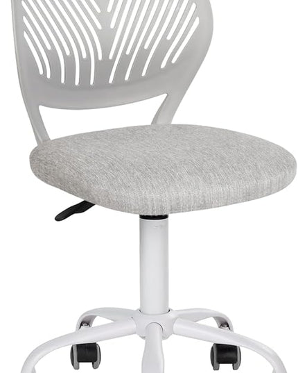 FurnitureR Desk Chair Armless, Study Computer Chair Adjustable Swivel for Student Children Kids, Comfy Cute Home Office Chair Fabric Seating Cushion and Plastic Low-Back with Rolling Wheels, Grey - LeafyLoom