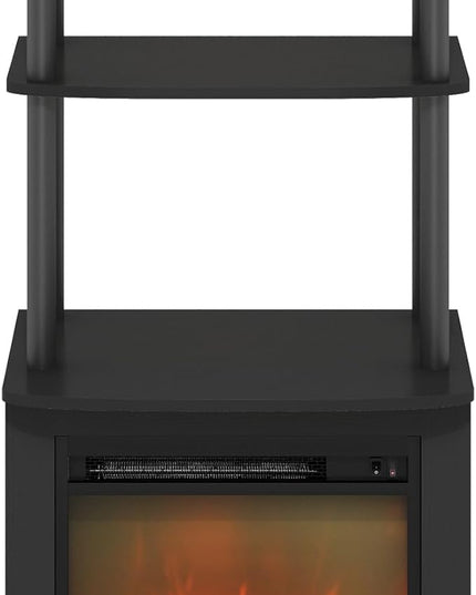 Furinno Turn-N-Tube 2-Tier Tall TV Entertainment Side Table Display Rack with Fireplace Insert, Americano/Black - LeafyLoom