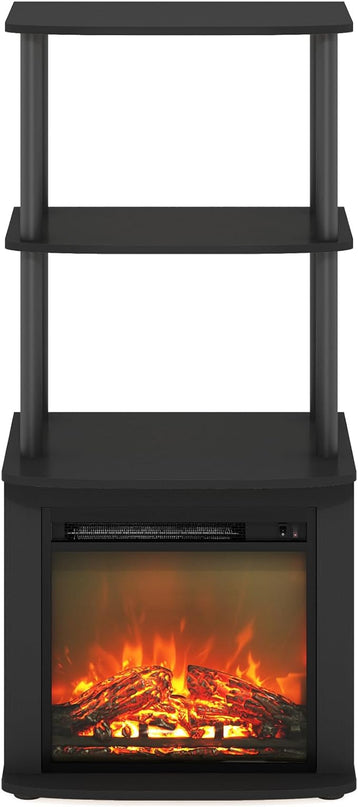 Furinno Turn-N-Tube 2-Tier Tall TV Entertainment Side Table Display Rack with Fireplace Insert, Americano/Black - LeafyLoom
