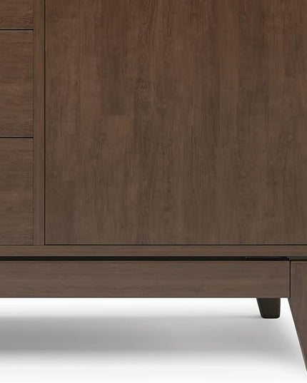 SIMPLIHOME Harper SOLID HARDWOOD 60 Inch Wide Mid Century Design Sideboard Buffet in Walnut Brown, For the Dining Room and Kitchen - LeafyLoom