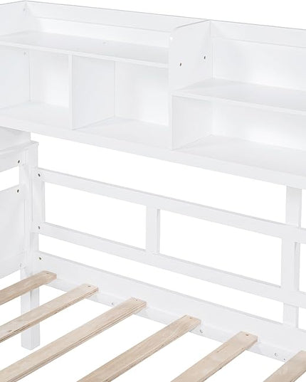 Merax Wood Daybed with with Bedside Shelves and Two Drawers, Twin Size Sofa Bed Frame for Kids Teens Adults, No Box Spring Needed White - LeafyLoom