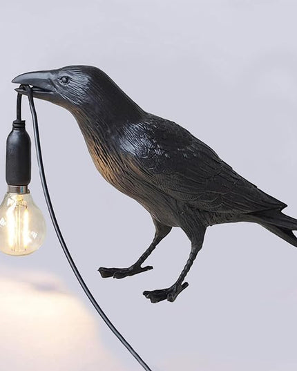Raven Desk Lamp, Art Deco Raven Lamp, Bird Lamp, Resin LED Bird Light with Plug for Bedroom/Office/Living Room/Farmhouse - LeafyLoom