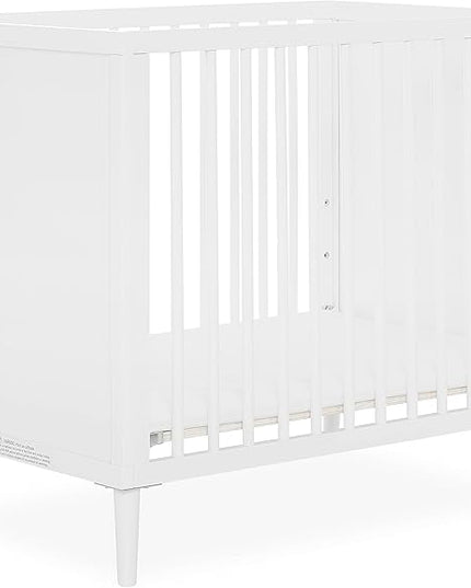 Lucas Mini Modern Crib with Rounded Spindles in White , 39x25.5x33 Inch (Pack of 1) - LeafyLoom