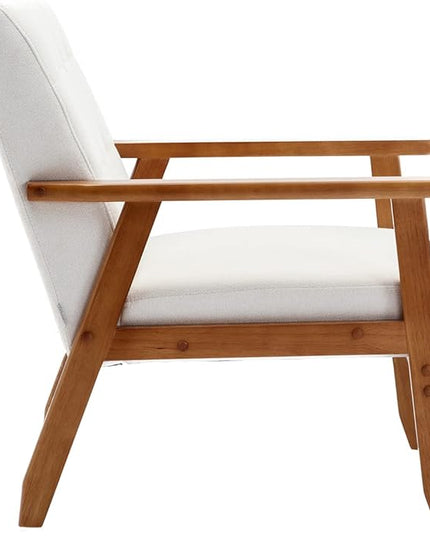 Mid-Century Accent, Modern Single Armchair, Upholstered Leisure Lounge Chair wth Solid Wood Armrest and Feet for Living Room, Bedroom, Office, Beige - LeafyLoom