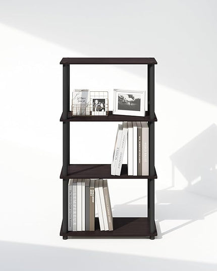 Furinno Turn-N-Tube 4-Tier Multipurpose Shelf Display Rack, Shelving Unit, Bookcase, Dark Walnut - LeafyLoom