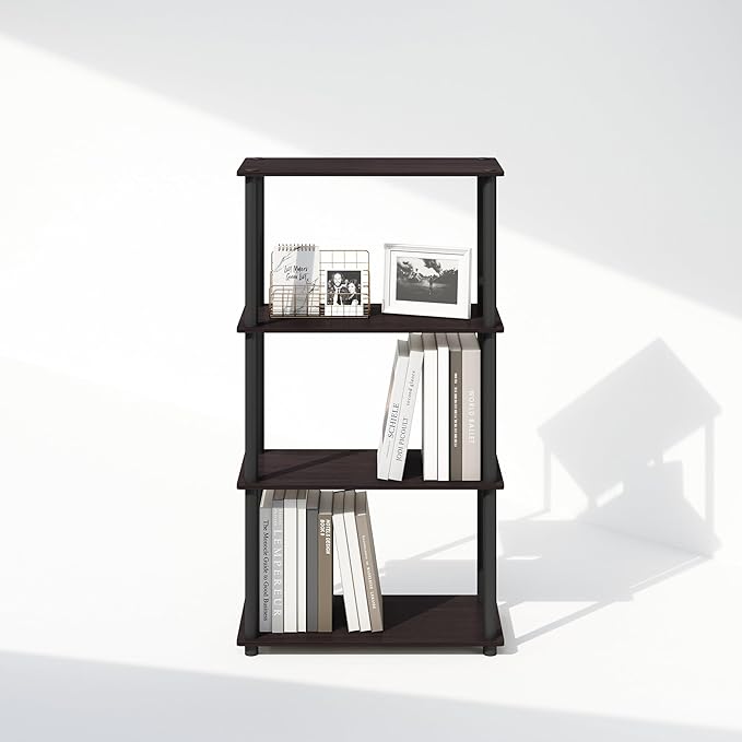 Furinno Turn-N-Tube 4-Tier Multipurpose Shelf Display Rack, Shelving Unit, Bookcase, Dark Walnut - LeafyLoom