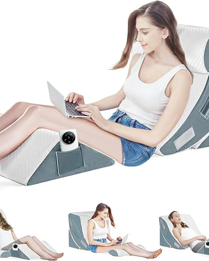 4Pcs Orthopedic Bed Wedge Pillow Set for Sleeping, Memory Foam Bed Wedge Pillow for Post Surgery, Back, Neck, Knee Pain Relief, Adjustable Sleeping Wedge Pillow with Washable Cover - LeafyLoom