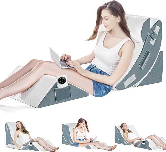 4Pcs Orthopedic Bed Wedge Pillow Set for Sleeping, Memory Foam Bed Wedge Pillow for Post Surgery, Back, Neck, Knee Pain Relief, Adjustable Sleeping Wedge Pillow with Washable Cover - LeafyLoom
