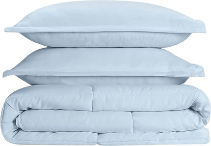 SERTA Simply Clean Ultra Soft Hypoallergenic Solid 3 Piece Comforter Set, King, Light Blue - LeafyLoom