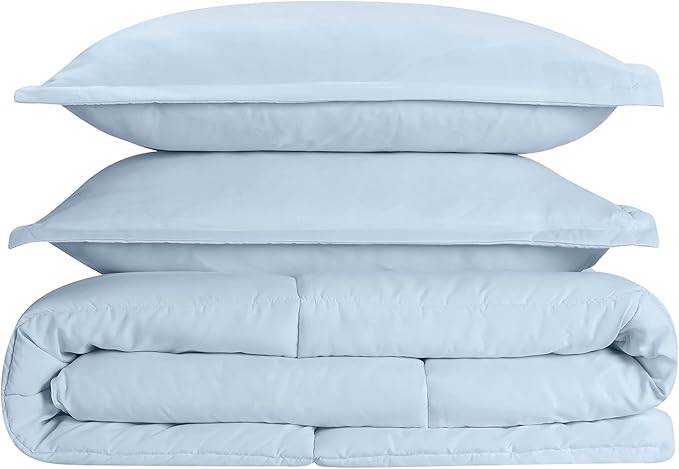 SERTA Simply Clean Ultra Soft Hypoallergenic Solid 3 Piece Comforter Set, King, Light Blue - LeafyLoom