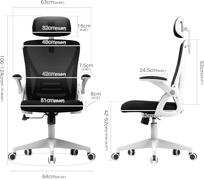 Ergonomic Office Chair, Mid Back Desk Chair with Adjustable Height, Swivel Chair with Flip-Up Arms and Lumbar Support, Breathable Mesh Computer Chair with Headrest (White and Black) - LeafyLoom