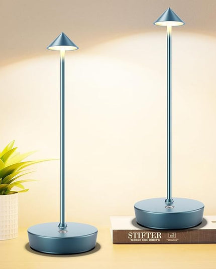 Set of 2 Rechargeable Cordless Table Lamp,6000mAh LED Battery Operated Desk Lamp Touch 3 Color Dimming Portable Outdoor Waterproof Table Light for Patio/Restaurant/Dining/Home (Blue) - LeafyLoom