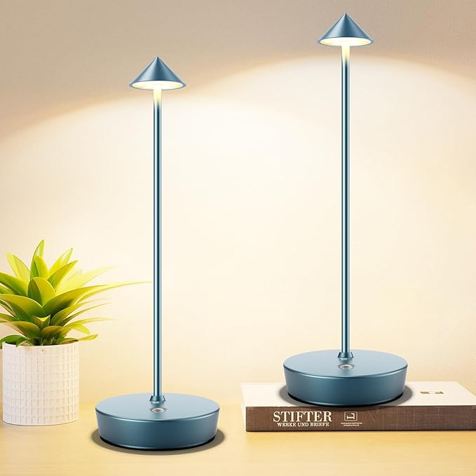 Set of 2 Rechargeable Cordless Table Lamp,6000mAh LED Battery Operated Desk Lamp Touch 3 Color Dimming Portable Outdoor Waterproof Table Light for Patio/Restaurant/Dining/Home (Blue) - LeafyLoom