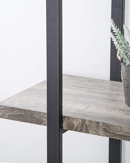 HSH 4-shelf Vintage Industrial Bookshelf, Rustic Gray Wood and Metal 4 Tier Bookcase, Open Wide Etagere Book Shelf for Home Office Livingroom Bedroom Dispaly, Light Grey Oak - LeafyLoom