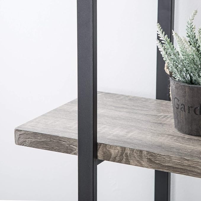 HSH 4-shelf Vintage Industrial Bookshelf, Rustic Gray Wood and Metal 4 Tier Bookcase, Open Wide Etagere Book Shelf for Home Office Livingroom Bedroom Dispaly, Light Grey Oak - LeafyLoom