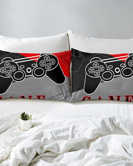 Gaming Bedding Sets for Boys Bedroom Video Gamer Comforter Set Full Size Black Red Game Controller Beddings for Kids Teens 1 Comforter and 2 Pillowcases - LeafyLoom