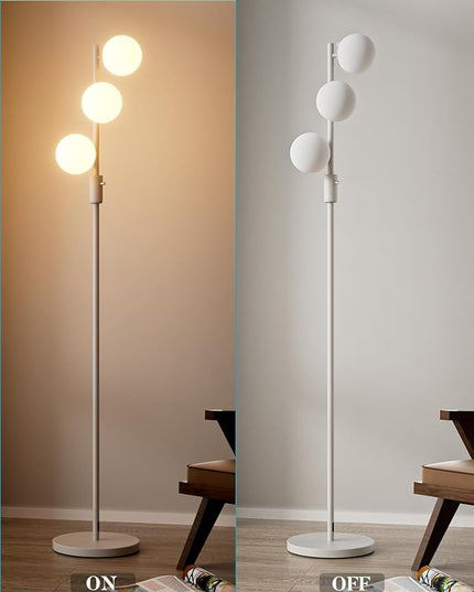 Lightdot Dimmable (Brightness Adjustable) Globe Floor Lamp, White Pole Standing Lamps with 3PCS 3000K G9 Bulbs, Mid Century Modern Floor Lamp for Living Room - LeafyLoom