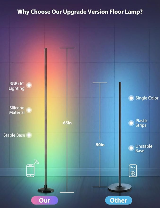 2PCS RGB Floor Lamp, Bluetooth APP and Remote Control 65" Smart Modern Standing Lamp Music Sync 16 Million DIY Colors Changing LED Floor Lamp with Heavy Base for LivingRoom Bedroom GameRoom - LeafyLoom