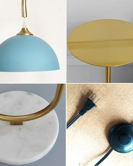 Hsyile KU300240 Modern Standing Light for Bedroom & Living Room Floor Lamp with a Table,LED Reading - Brushed Brass Finish and Blue Shade Bulb Included - LeafyLoom