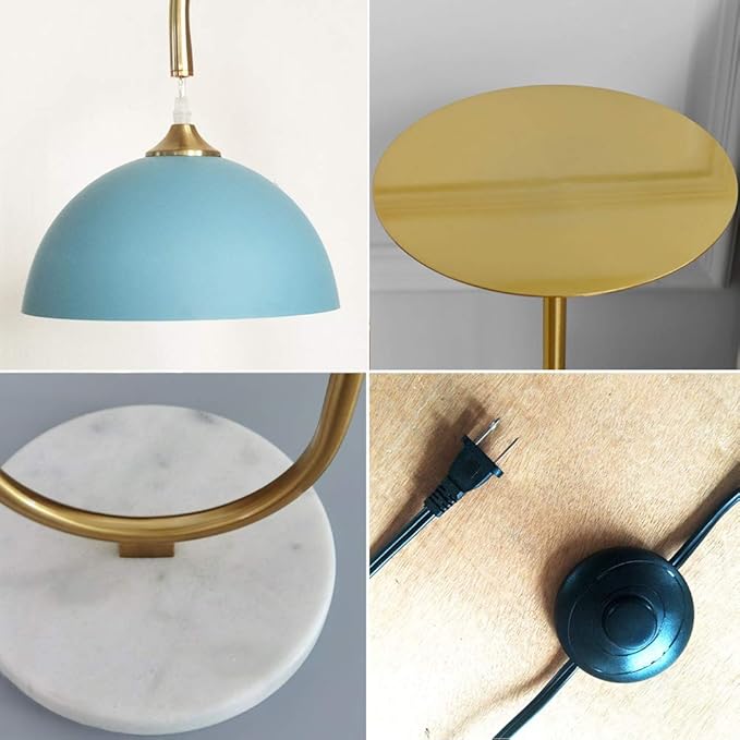 Hsyile KU300240 Modern Standing Light for Bedroom & Living Room Floor Lamp with a Table,LED Reading - Brushed Brass Finish and Blue Shade Bulb Included - LeafyLoom