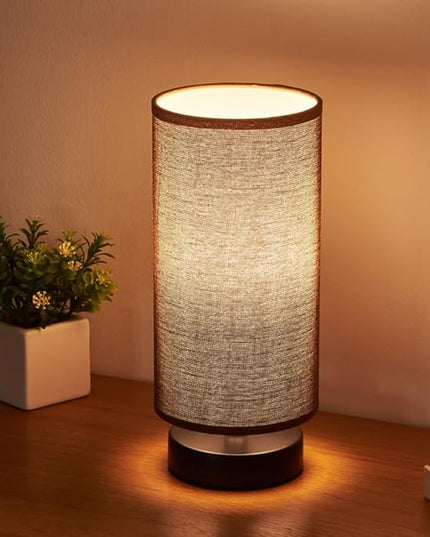 Table Lamp, Bedside Nightstand Lamp, Simple Desk Lamp, Cylinder Table Lamp for Bedroom Living Room Office Study, Brown Shade and Black Base - LeafyLoom