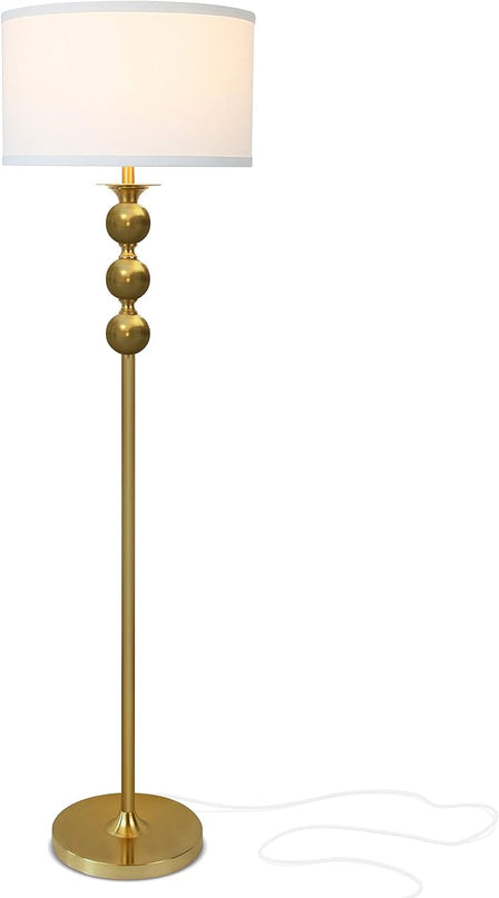 Brightech Riley LED Floor lamp, Boho Lamp for Living Rooms & Offices, Great Living Room Décor, Mid-Century Standing Lamp for Bedroom Reading, Tall Lamp with Drum Shade - Gold/Brass - LeafyLoom