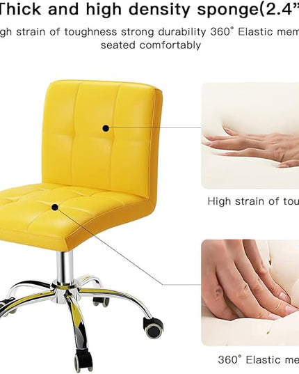 360° Office Desk Chair,PU Adjustable Rolling Task Chair with Backrest for Barber,Office,Home, Computer,360° Swivel,Armless (yellow) - LeafyLoom