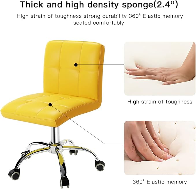 360° Office Desk Chair,PU Adjustable Rolling Task Chair with Backrest for Barber,Office,Home, Computer,360° Swivel,Armless (yellow) - LeafyLoom