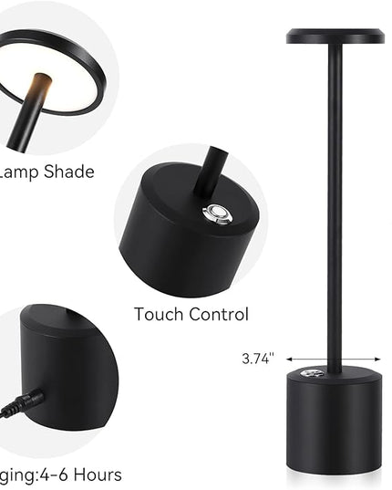 Rechargeable LED Wireless Touch Desk Lamps Set of 2, 5000mAh Battery Operated Lamp, 3 Color Modes with Memory Function and Stepless Dimming Desk Lamp for Restaurant/Bedroom/Terrace (Black) - LeafyLoom