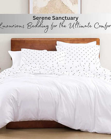 LANE LINEN king Size Bed Sheets - 4 Piece 100% Organic Cotton KingSsheets, Soft Percale Sheets, Breathable King Bedding Set, Hotel Luxury Bed Sheets Set, 15" King Sheets Deep Pocket - Polka Dot Black - LeafyLoom