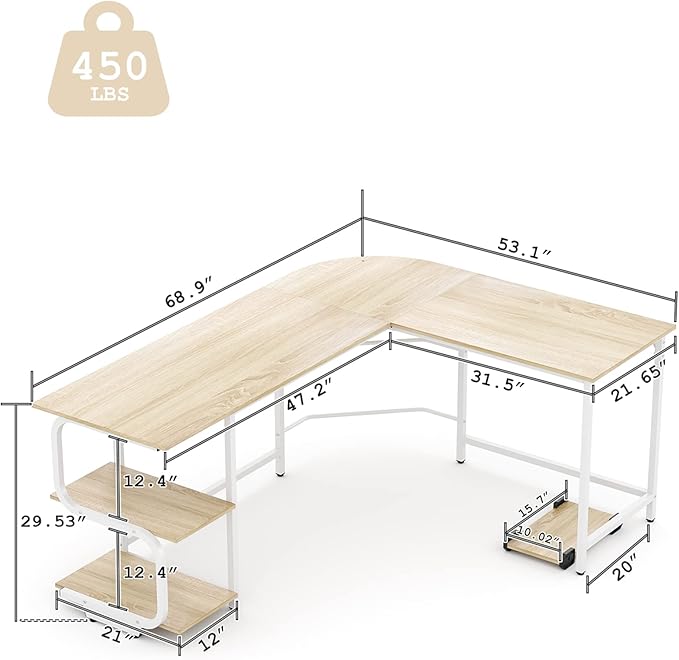 Teraves Reversible L Shaped Desk with Shelves 69“ Corner Computer Desk Gaming Desk Workstation for Home Office - LeafyLoom
