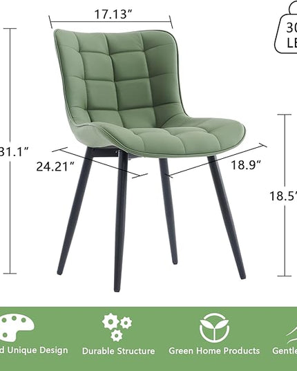 YOUTASTE Olive Green Dining Chairs Set of 2 PU Leather Upholstered Modern Armless Dining Room Chair with Back Metal Legs Kitchen Dinner Accent Guest Chairs for Vanity Reception Waiting Room - LeafyLoom