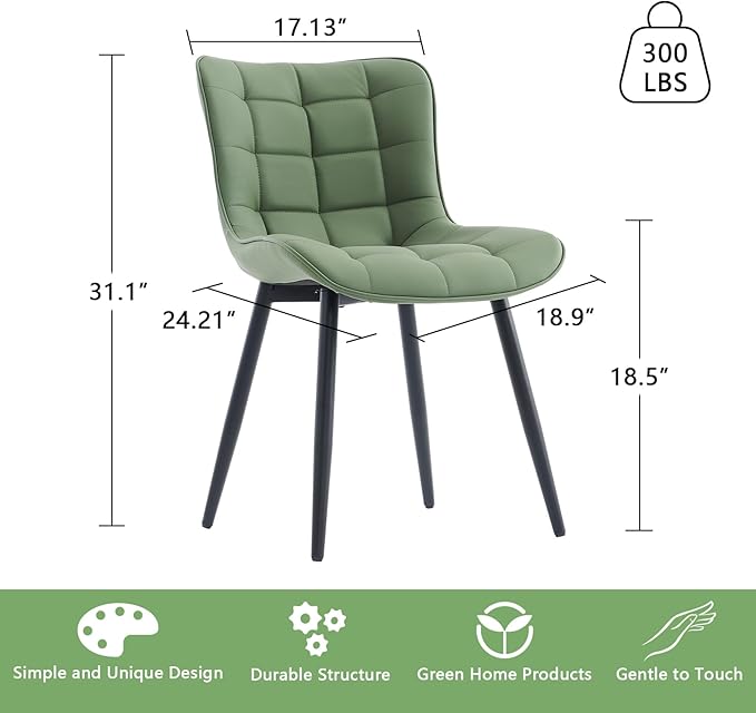 YOUTASTE Olive Green Dining Chairs Set of 2 PU Leather Upholstered Modern Armless Dining Room Chair with Back Metal Legs Kitchen Dinner Accent Guest Chairs for Vanity Reception Waiting Room - LeafyLoom