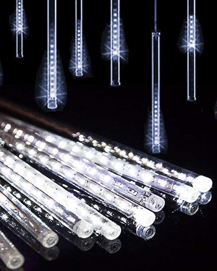 Christmas Lights Outdoor UL Certified Meteor Shower Lights 12Inch 8Tubes 192LED Falling Rain Drop Lights Icicle Snow Cascading Xmas Lights for Tree Wedding Party Garden Decoration,White Weepong