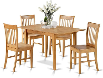 East West Furniture NOFK5-OAK-W 5 Piece Set for 4 Includes a Rectangle Kitchen Table with Butterfly Leaf and 4 Dining Room Chairs, 32x54 Inch - LeafyLoom