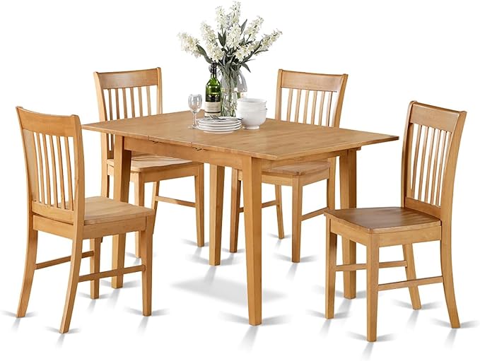 East West Furniture NOFK5-OAK-W 5 Piece Set for 4 Includes a Rectangle Kitchen Table with Butterfly Leaf and 4 Dining Room Chairs, 32x54 Inch - LeafyLoom