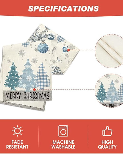 Artoid Mode Blue Pine Trees Merry Christmas Table Runner, Winter Xmas Holiday Kitchen Dining Table Decoration for Home Party Decor 13x72 Inch ArtoidMode