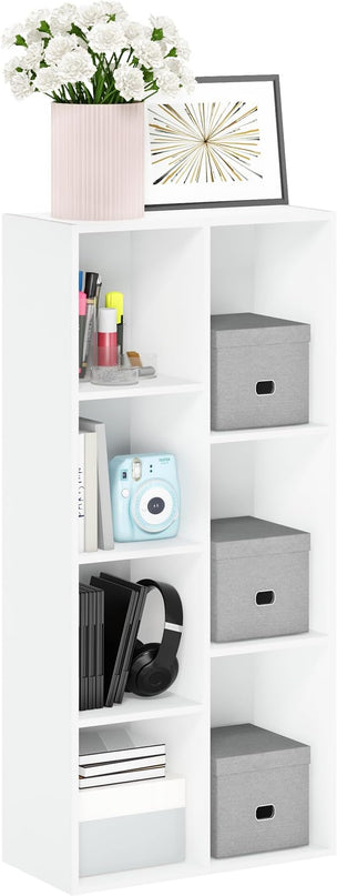 Furinno Luder Bookcase / Book / Storage , 7-Cube, White - LeafyLoom