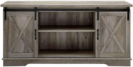 Walker Edison Richmond Modern Farmhouse Sliding Barn Door TV Stand for TVs up to 65 Inches, 58 Inch, Grey Wash - LeafyLoom