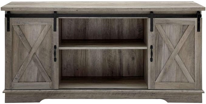 Walker Edison Richmond Modern Farmhouse Sliding Barn Door TV Stand for TVs up to 65 Inches, 58 Inch, Grey Wash - LeafyLoom