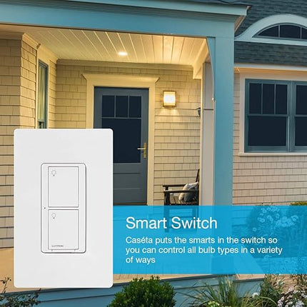 Lutron Caseta Original Smart Switch with Wallplate (Lutron Smart Hub Required), for LED Lights and Fans, 5 Amp, Single-Pole/3Way, Neutral Required, PDW-5ANS-WH-A, White Lutron