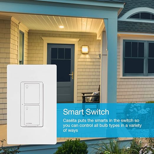 Lutron Caseta Original Smart Switch with Wallplate (Lutron Smart Hub Required), for LED Lights and Fans, 5 Amp, Single-Pole/3Way, Neutral Required, PDW-5ANS-WH-A, White Lutron