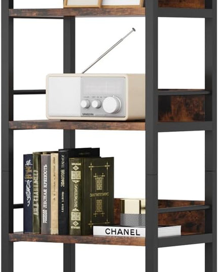 78.7 Inches Tall Arched Bookshelf, 6 Tiers Skinny Open Bookcase with Metal Frame, Freestanding Corner Display Shelves Rack for Living Room, Home Office, Brown - LeafyLoom
